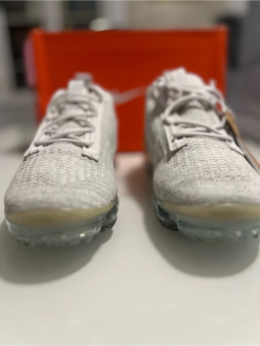 W Nike Air Vapor Max 2021 White Flyknit Sneakers with Translucent Air Sole